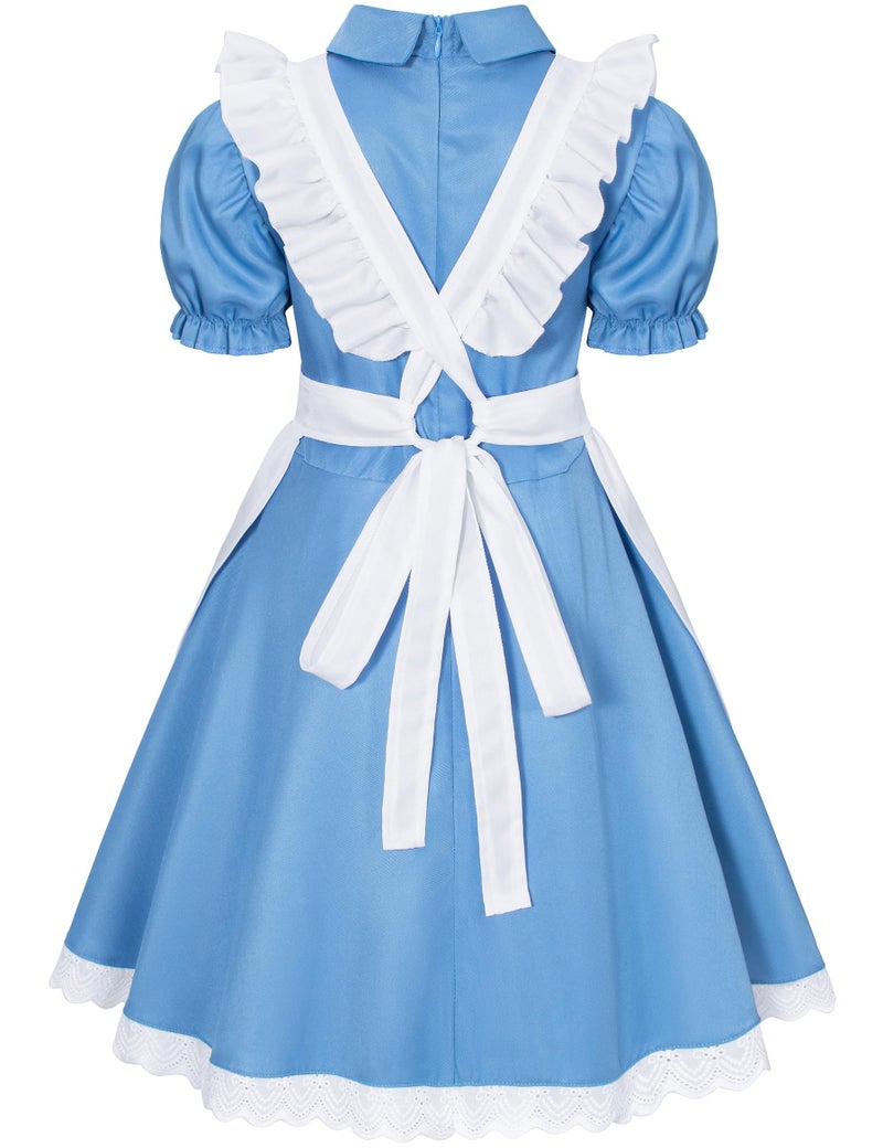 Irtysh Girl Blue Dress White Apron Halloween Cosplay Costume With Bow Hair Band Stockings Set(130) - Image 5